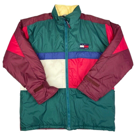 Vintage 90s Red Green Tommy Hilfiger Embroidered Puffa Coat  XXL