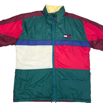Vintage 90s Red Green Tommy Hilfiger Embroidered Puffa Coat  XXL