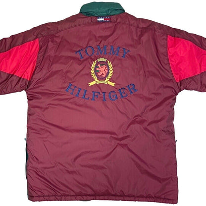 Vintage 90s Red Green Tommy Hilfiger Embroidered Puffa Coat  XXL