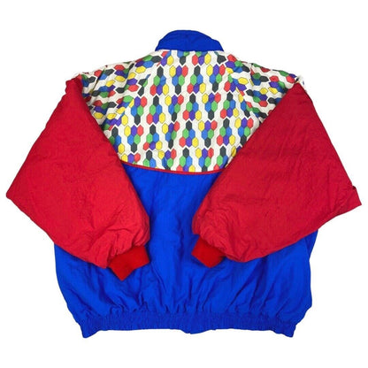 Vintage 80s Red Blue Patterned Ski Bomber Jacket XL