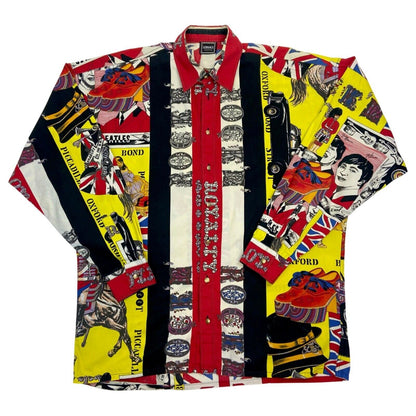 Vintage Super Rare 90s Red Versace Beatles Sex Pistols Button Down Shirt XL