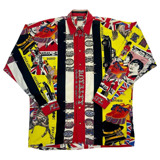Vintage Super Rare 90s Red Versace Beatles Sex Pistols Button Down Shirt XL