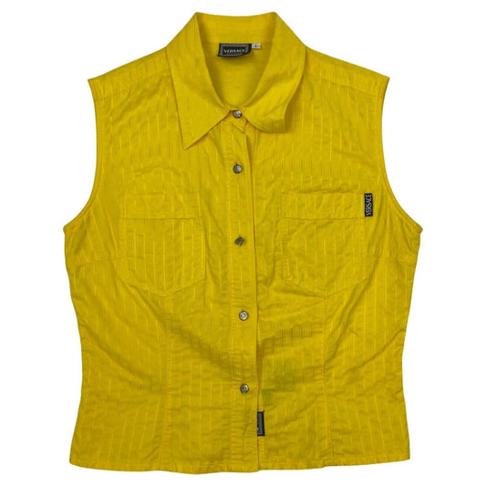 Vintage 90s Yellow Versace Cropped Button Down Shirt 12 14 M