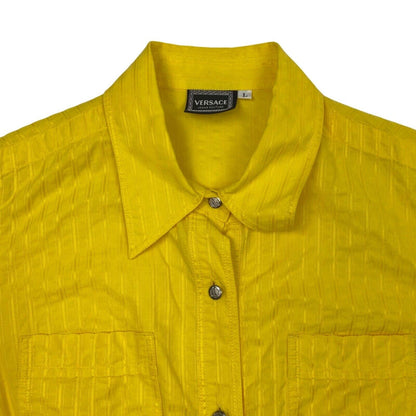 Vintage 90s Yellow Versace Cropped Button Down Shirt 12 14 M