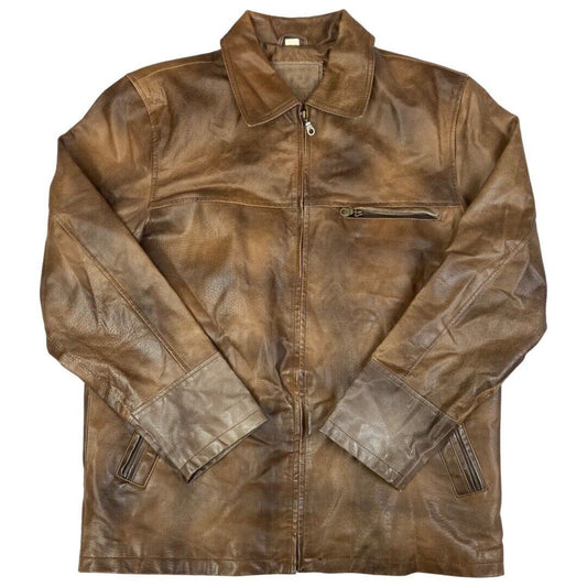 Vintage 90s Brown Leather Zip Down Jacket L