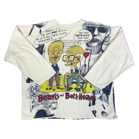 Vintage Super Rare 90s MTV Bevis and Butthead Long Sleeve Graphic T-shirt XL