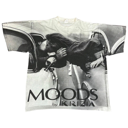 Vintage Super Rare 90s Black White Moods by Krizia All Over Print T-shirt XL