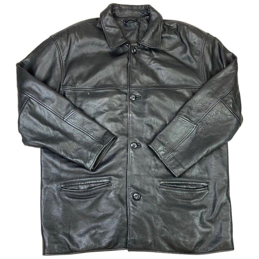 Vintage 90s Black Button Down Leather Jacket XXL