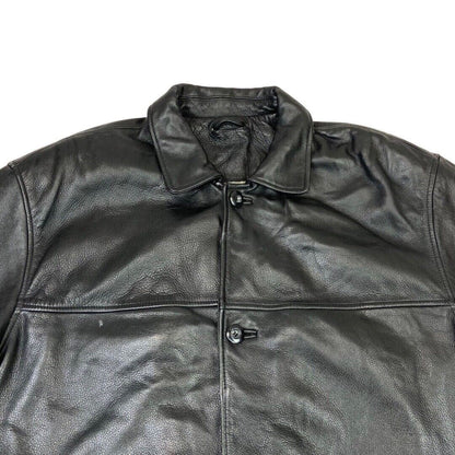 Vintage 90s Black Button Down Leather Jacket XXL