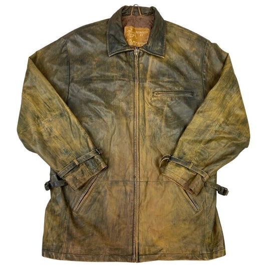 Vintage 90s Brown Multi-toned Leather Zip Down Jacket L