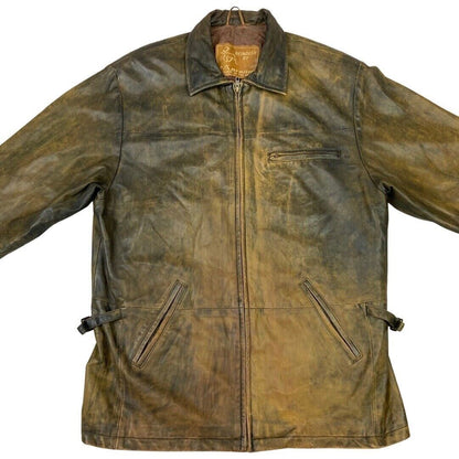 Vintage 90s Brown Multi-toned Leather Zip Down Jacket L