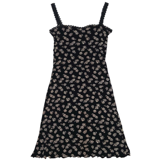 Vintage 90s Black White Floral Mini Bodycon Dress 4 6 XS
