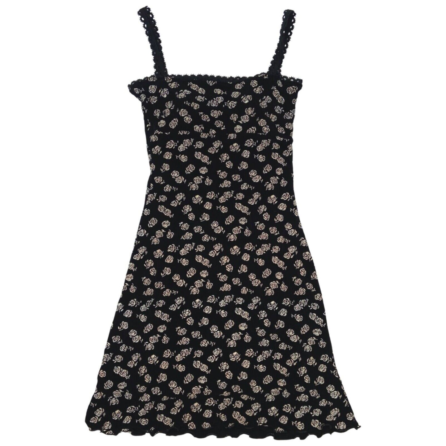 Vintage 90s Black White Floral Mini Bodycon Dress 4 6 XS