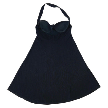 Vintage 90s Black Ribbed Halter Neck Skater Dress 8 S