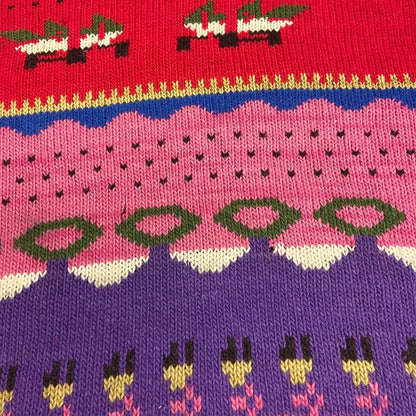 Vintage 90s Red Pink Novelty Pattern Knit Jumper L