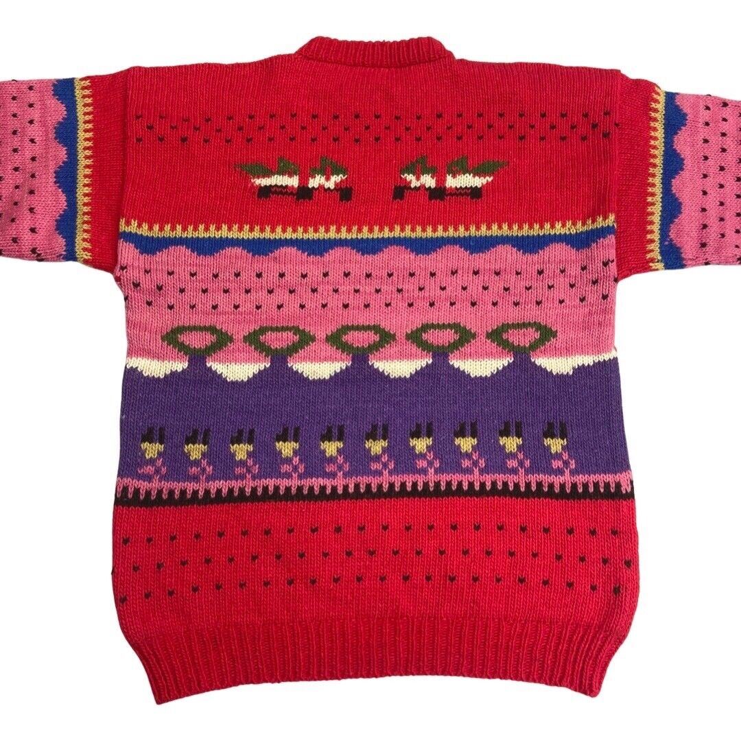 Vintage 90s Red Pink Novelty Pattern Knit Jumper L
