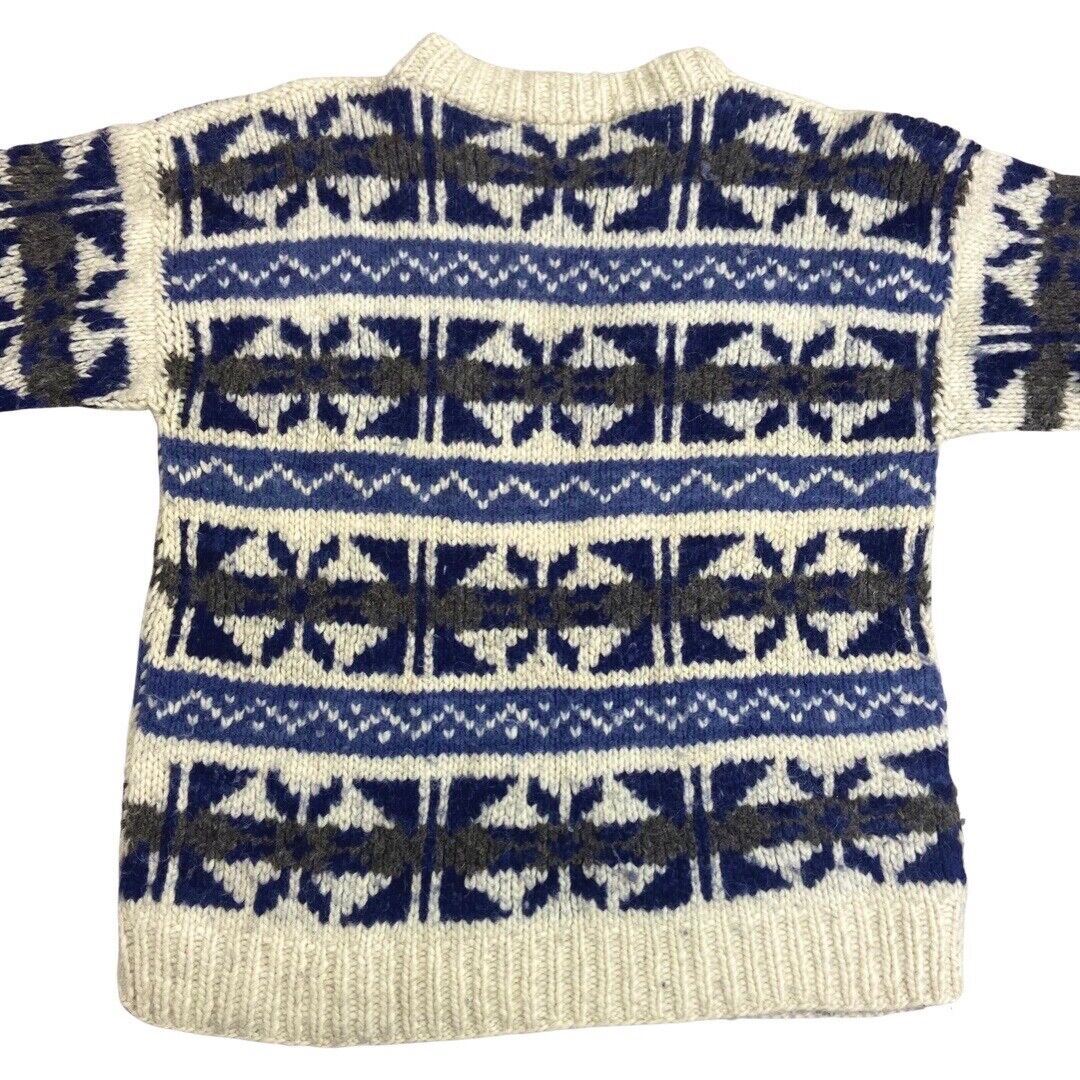 Vintage 80s Blue White Scandinavian Handknit Jumper XL