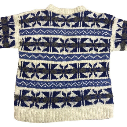 Vintage 80s Blue White Scandinavian Handknit Jumper XL