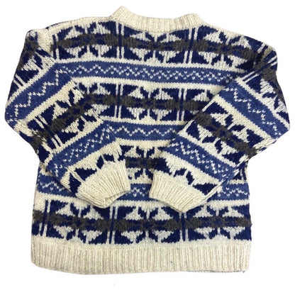 Vintage 80s Blue White Scandinavian Handknit Jumper XL