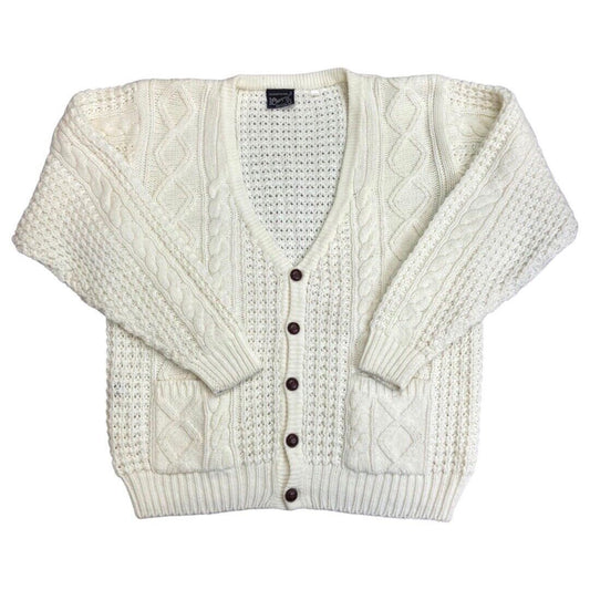 Vinatage 90s White Cable Knit Button Down Cardigan 18 20 XL