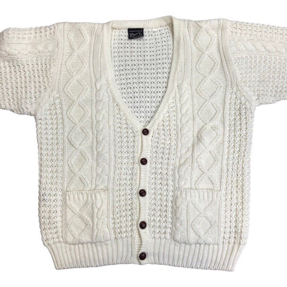 Vinatage 90s White Cable Knit Button Down Cardigan 18 20 XL