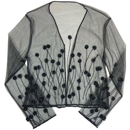 Vintage 90s 00s Black Mesh Embellished Long Sleeve Sparkly Party Top S