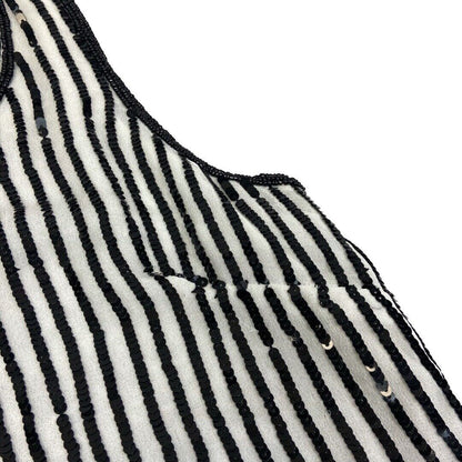 Vintage 90s 00s Black White Striped Embellished Sparkly Party Top 12 14 M