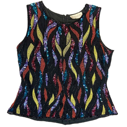 Vintage 90s 00s Black Party Embellished Sparkly Disco Top 12 14 M