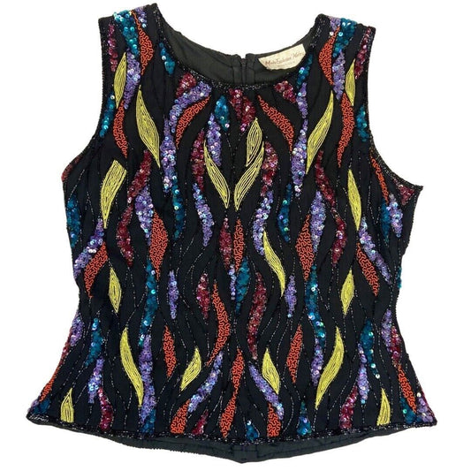 Vintage 90s 00s Black Party Embellished Sparkly Disco Top 12 14 M