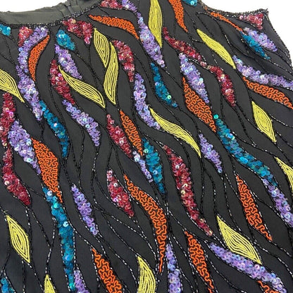 Vintage 90s 00s Black Party Embellished Sparkly Disco Top 12 14 M