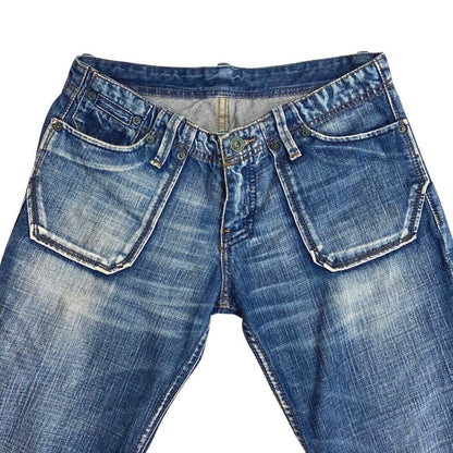 Vintage 90s Y2K Blue Denim Flared  Kaporals Low Rise Embroidered Jeans 8 10 S