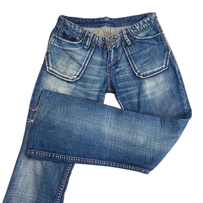 Vintage 90s Y2K Blue Denim Flared  Kaporals Low Rise Embroidered Jeans 8 10 S