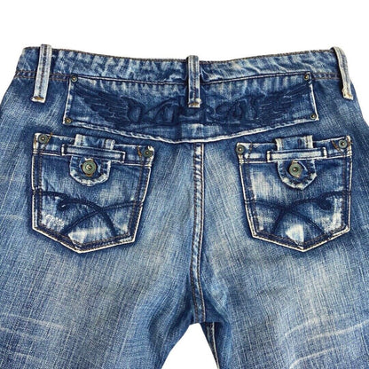 Vintage 90s Y2K Blue Denim Flared  Kaporals Low Rise Embroidered Jeans 8 10 S