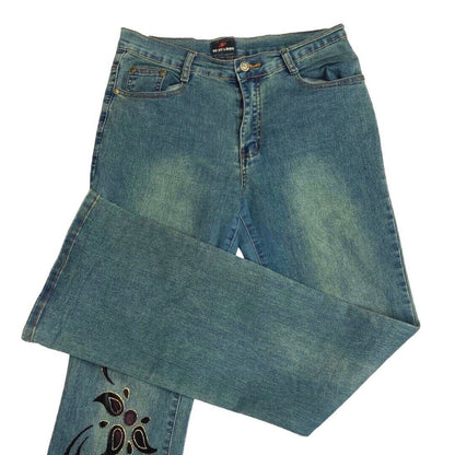 Vintage 90s Y2K Blue Flared Mid Rise Embellished Jeans 12 M