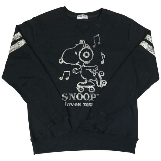 Vintage 90s 00s Black Peanuts Snoopy Loves Music Sweater sweatshirt jumper M