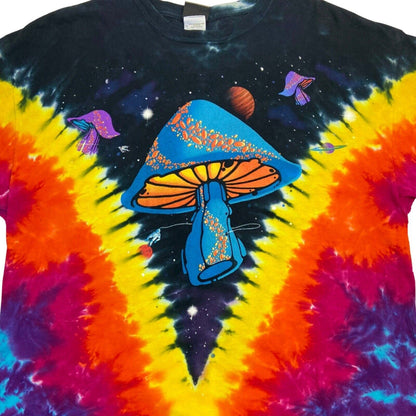 2000s Tie-Dye Liquid Blue Psychedelic Mushroom T-shirt XL