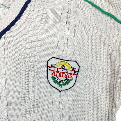 Vintage 80s White Cable Knit Embroidered Club Adidas Cricket Jumper L XL
