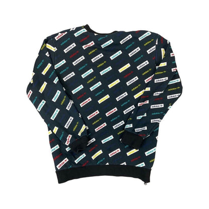 Vintage 00s Black Adidas Trefoil Repeat Print Logo Crew Neck Sweatshirt M L