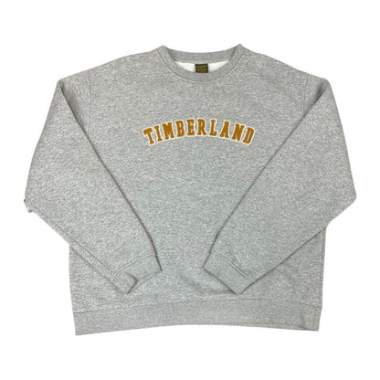 Vintage 90s 00s Grey Timberland Spell Out Letterman Varsity Crew Neck Jumper XL