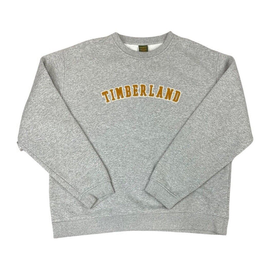 Vintage 90s 00s Grey Timberland Spell Out Letterman Varsity Crew Neck Jumper XL
