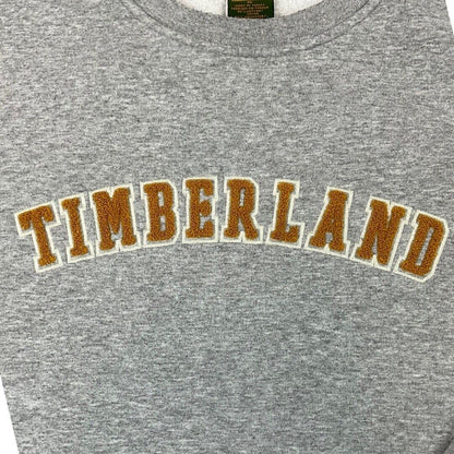 Vintage 90s 00s Grey Timberland Spell Out Letterman Varsity Crew Neck Jumper XL