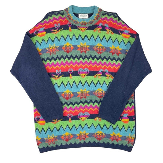 Vintage 90s Green Blue United Colors of Benetton Oversized Knit Jumper 14 16