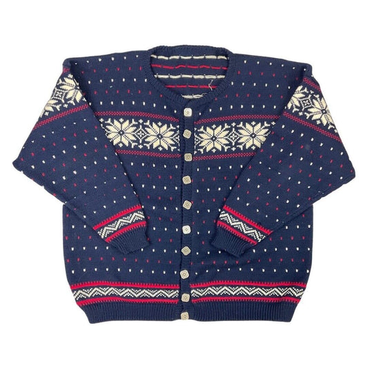 Vintage 80s 90s Blue Scandinavian Norwegian Style Patterned Knit Cardigan 16