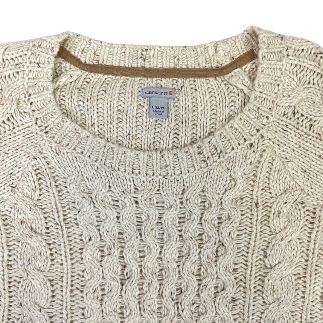 Vintage 90s 00s Beige Speckled Cable Knit Wool Carhartt Jumper 12 14