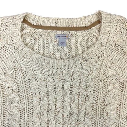 Vintage 90s 00s Beige Speckled Cable Knit Wool Carhartt Jumper 12 14