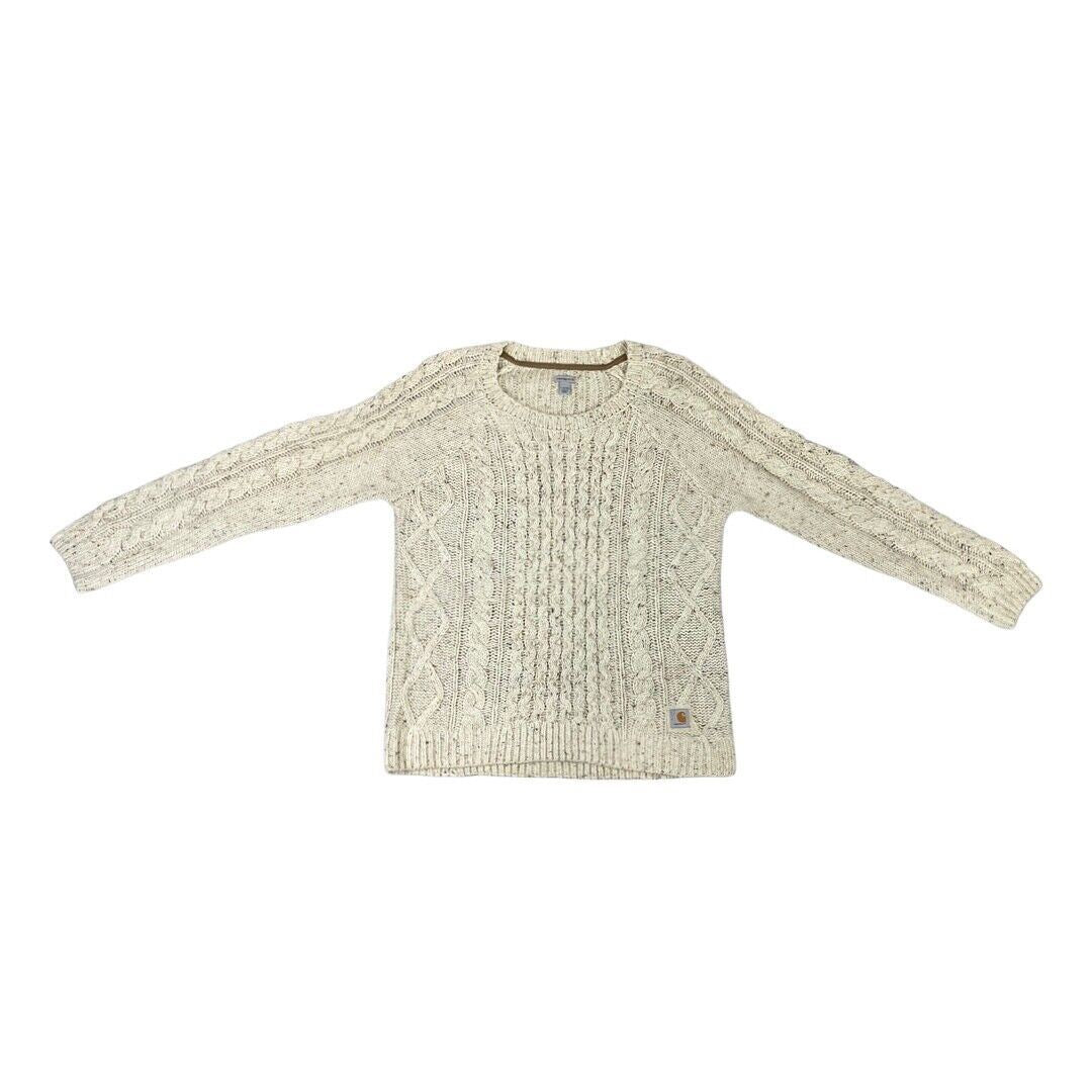 Vintage 90s 00s Beige Speckled Cable Knit Wool Carhartt Jumper 12 14