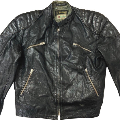 Vintage 1960s Black Biker Black Goatskin Leather Jacket M