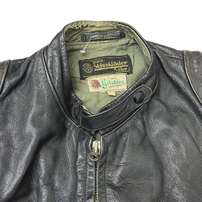 Vintage 1960s Black Biker Black Goatskin Leather Jacket M
