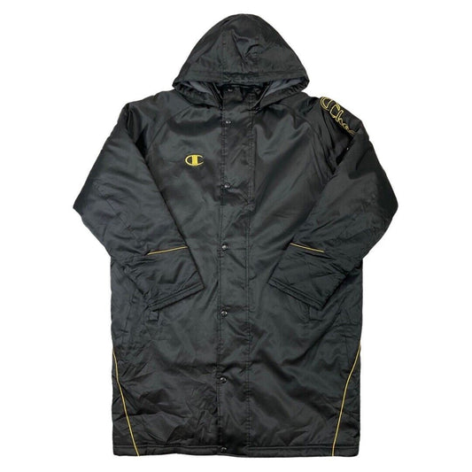 Vintage 90s Black Gold Embroidered Champion Longline Coat L