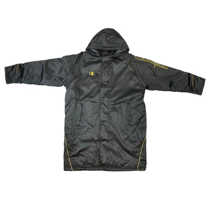 Vintage 90s Black Gold Embroidered Champion Longline Coat L